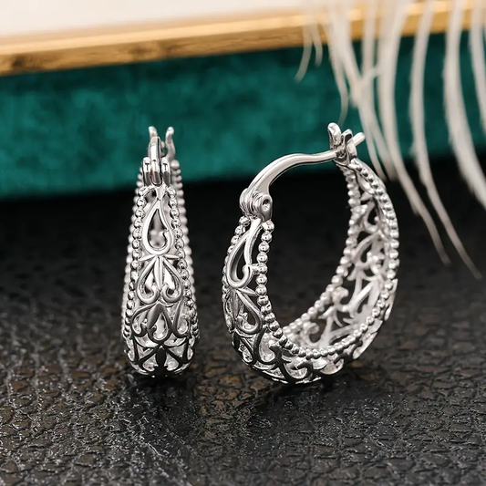 Antique-Inspired Hollow Silver Basket Earrings