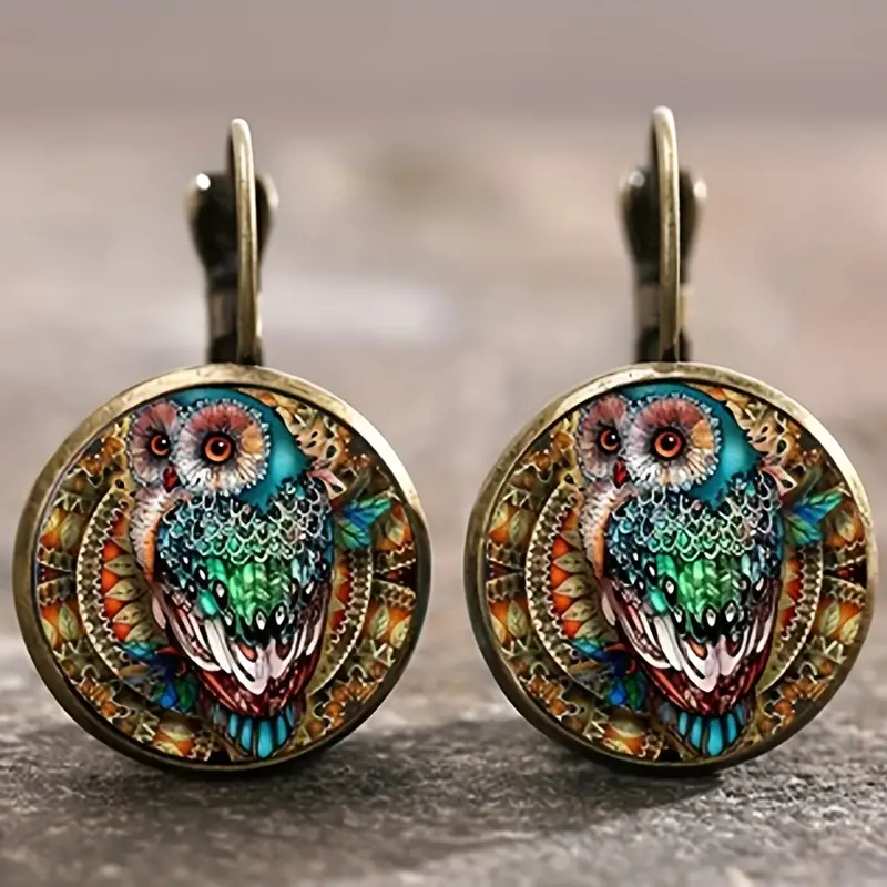 Round Crystal Owl Earrings