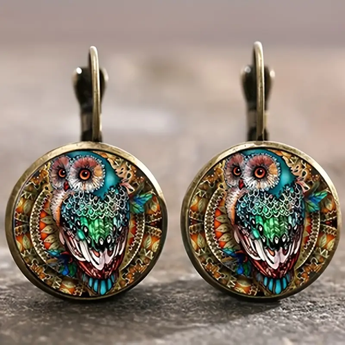 Round Crystal Owl Earrings