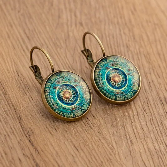Blue Rounded Mandala Earrings