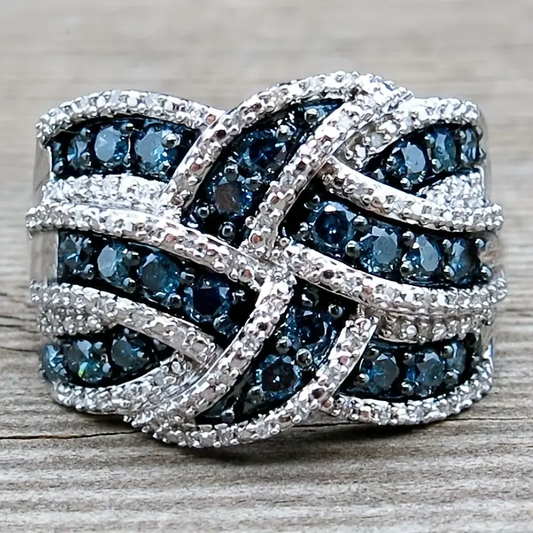 Vibrant Braided Blue and Silver Ring
