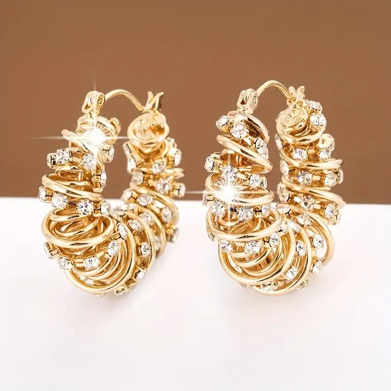 Gold Asymmetrical Zirconia Hoop Earrings