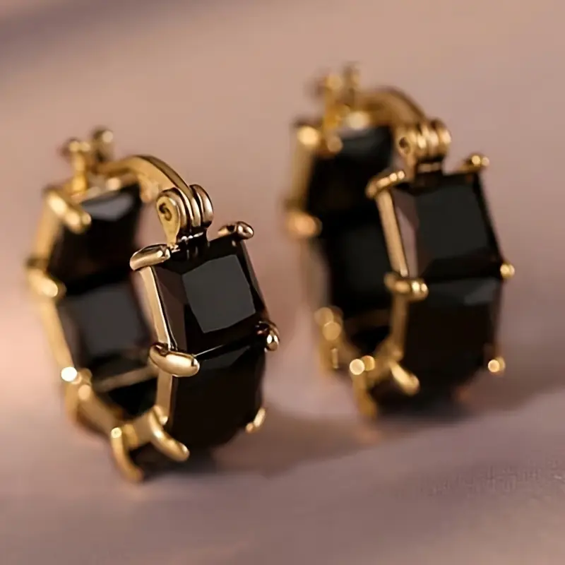 Elegant Black Crystal Hoop Earrings