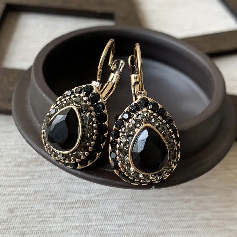 Elegant Black Mandala Crystal Earrings