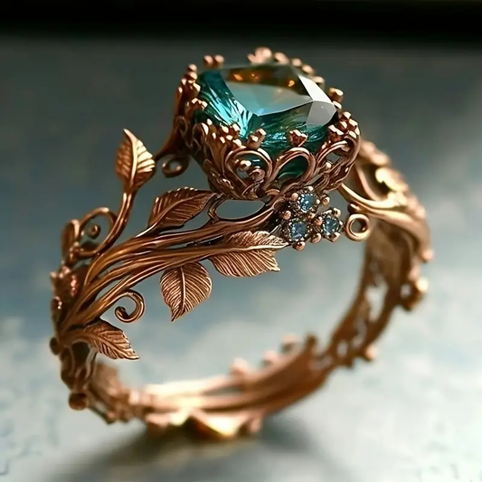 Emerald Green Nature-Inspired Crystal Ring