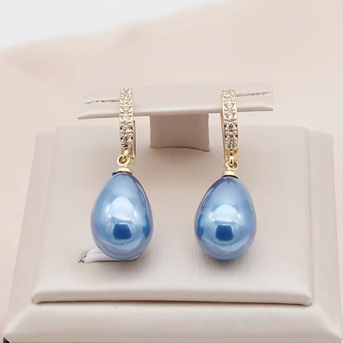 Elegant Blue Pearl Dangle Earrings