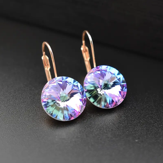 Vibrant Violet and Green Zirconia Round Earrings