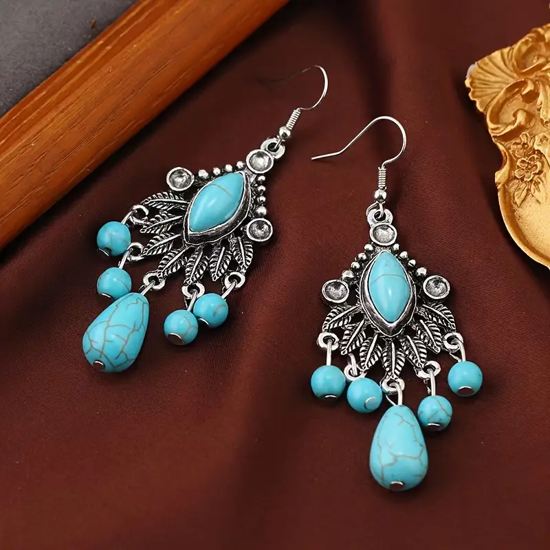 Blue Stone Mandala Drop Earrings
