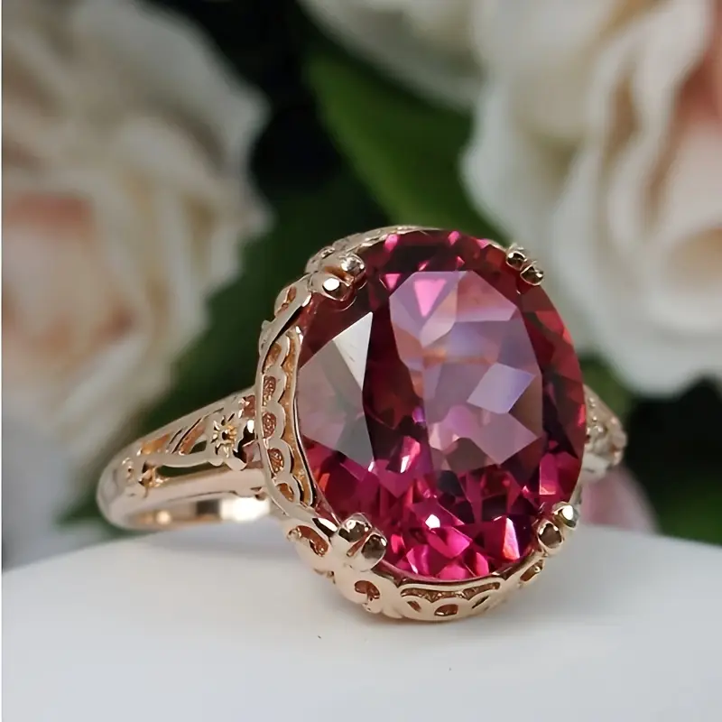 Retro Gold Ring with Rounded Glass Garnet