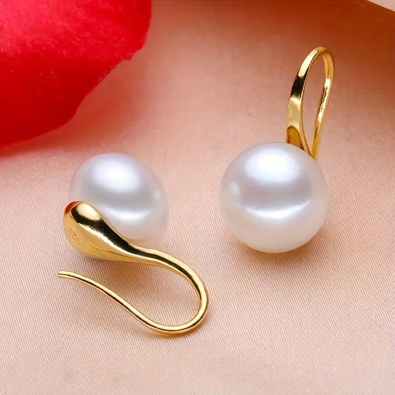 Gold Earrings with Small Drop Pearls
