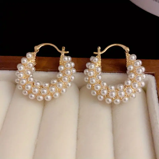 Gold Earrings with Pearl Basket Design