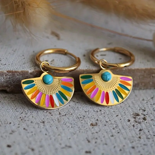 Vibrant Mandala Crescent Earrings