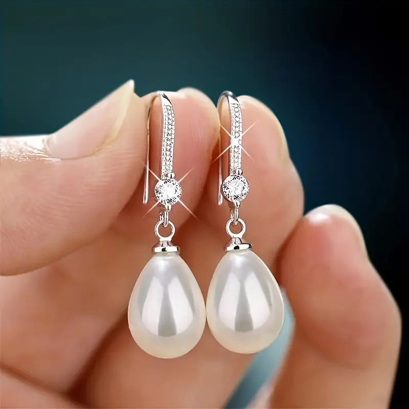 Golden Water Drop Pearl Earrings with Zirconia Accents