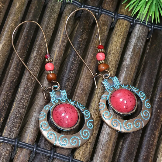 Bohemian Red and Blue Dangle Earrings