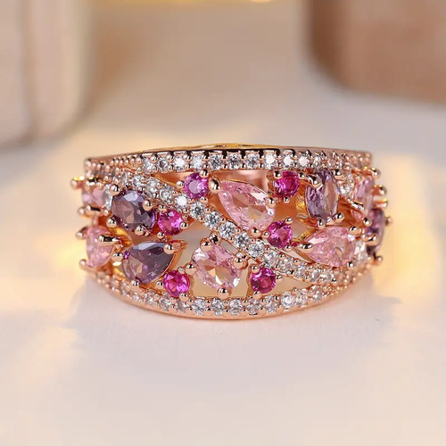 Blossoming Pink Zirconia Floral Ring