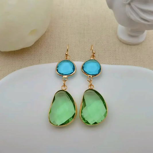 Emerald and Sapphire Glass Earrings