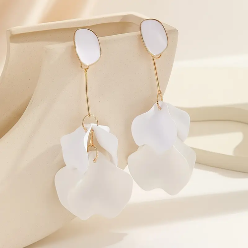 Elegant White Petal Drop Earrings