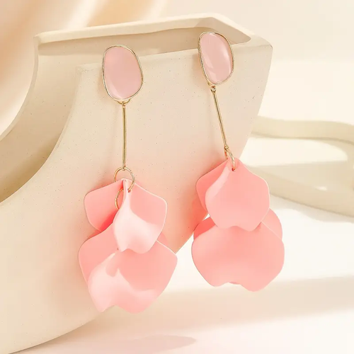 Delicate Light Pink Petal Drop Earrings
