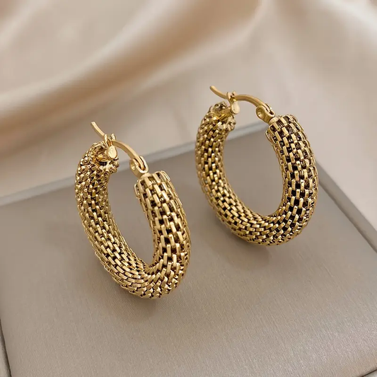 Hoop Earrings with Golden Scale Design