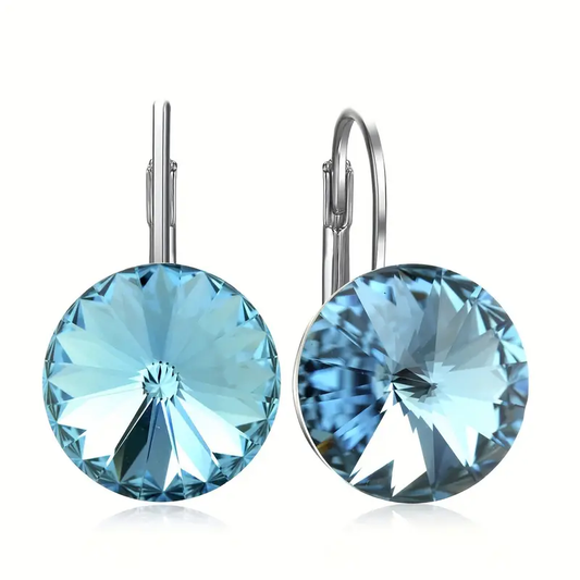Vibrant Blue Crystal Round Earrings