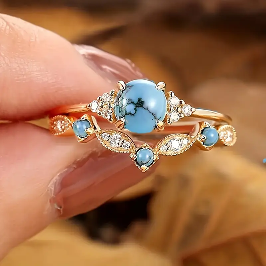 Gold Ring with Blue Opal and Zirconia Accents