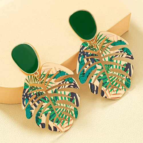Emerald Jungle Gold Leaf Earrings