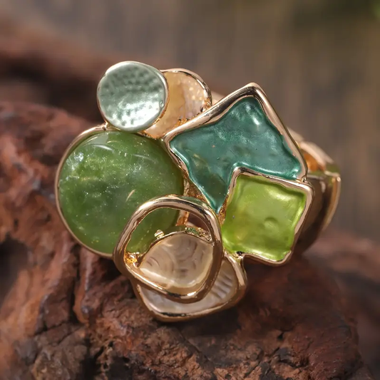 Handcrafted Green and Gold Ring