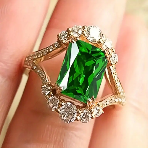Emerald Green Crystal and Gold Zirconia Ring