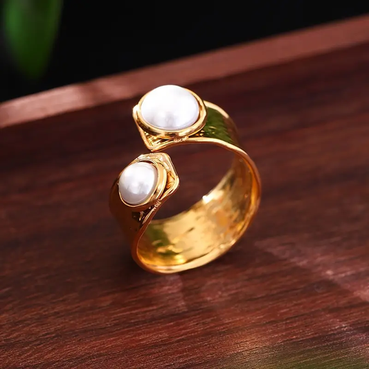 Gold Open Pearl Ring