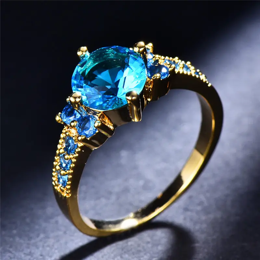 Gold Ring with Blue Sky Zirconia