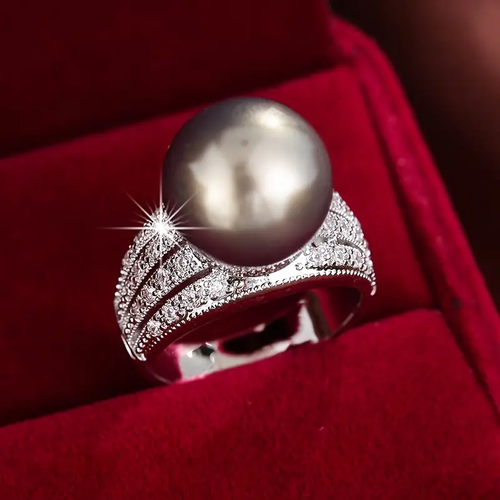 Midnight Pearl Zirconia Ring
