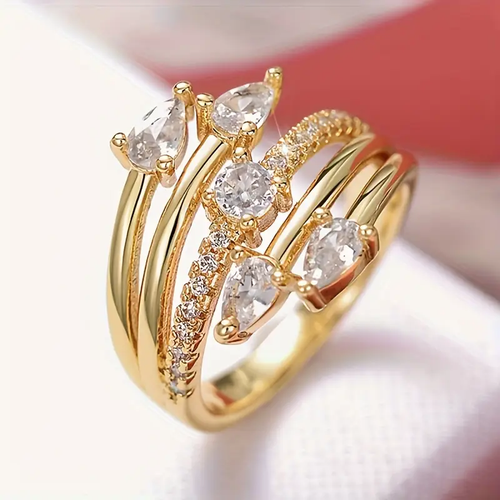 Radiant Gold Ring with Zirconia Accents