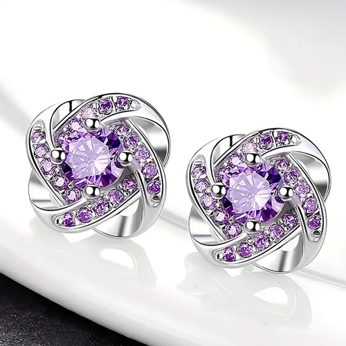 Spiral Earrings with Purple Zirconia