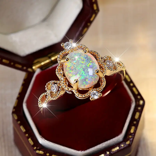 Gold Zirconia Ring with Opal Accent