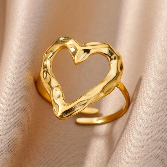 Heart-Shaped Golden Forged Ring