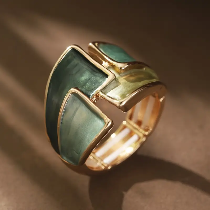 Gold Ring with Green Enamel Accent