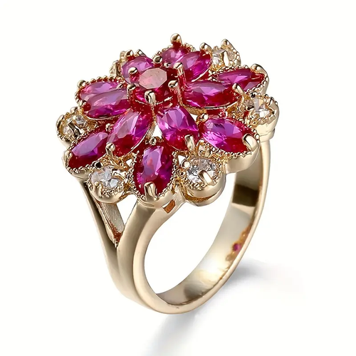 Antique Garnet Floral Gold Ring