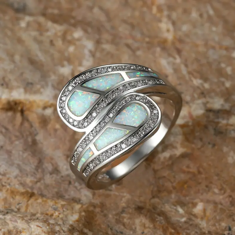 Silver Open Ring with Opal Accent