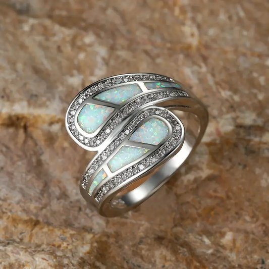 Silver Open Ring with Opal Accent