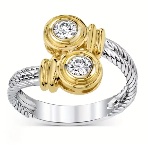 Open-Design Zirconia Ring in Gold and Silver
