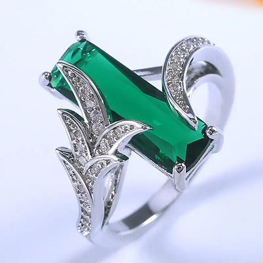 Silver Ring with Green Crystal Accent