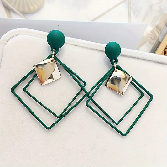 Emerald Hollow Square Earrings