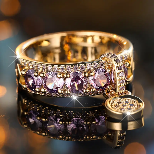 Gold Ring with Purple Inlaid Zirconia