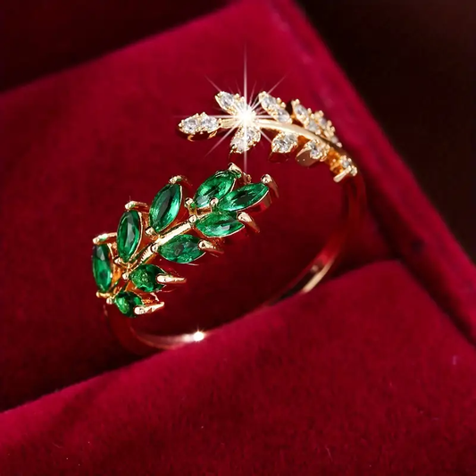 Open Leaf Ring with Green Zirconia