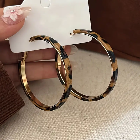 Golden Leopard Print Hoop Earrings