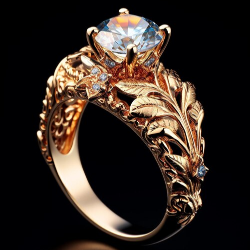 Antique Golden Leaf Zirconia Ring with Exotic Design