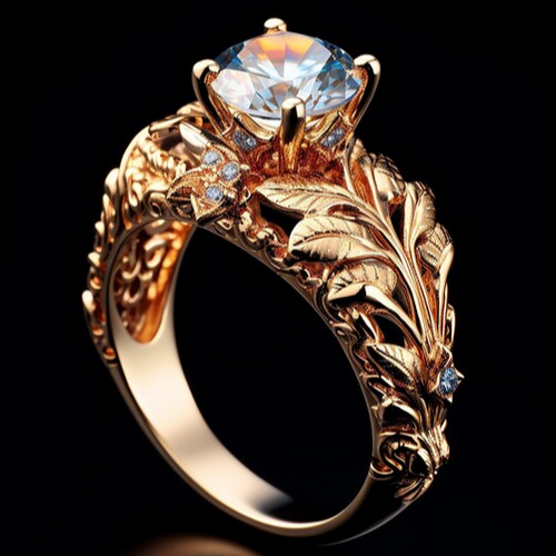 Antique Golden Leaf Zirconia Ring with Exotic Design