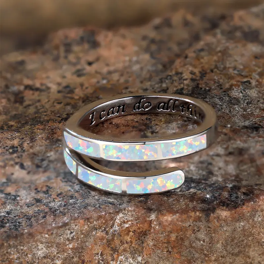 Silver Open Ring with White Opal