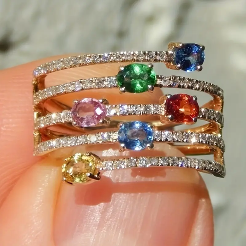 Vibrant Multi-Layered Crystal Ring