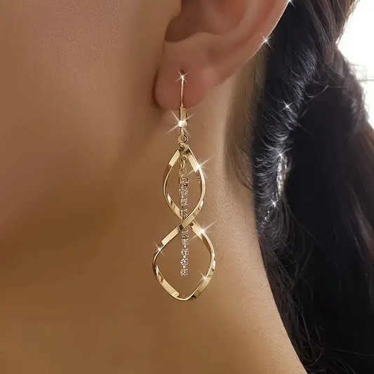 Spiral Gold Earrings with Dangle Design